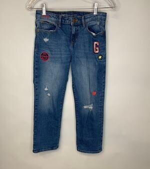 Gap Kids Patches Distressed Jeans 14 regular Embroidered
